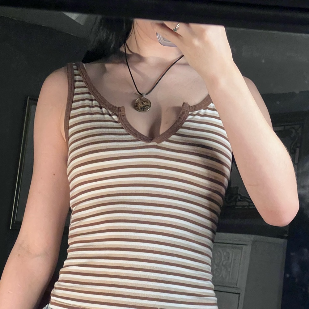 STRIPED BROWN TANK TOP SHIRT